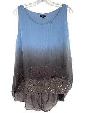 H Trend Silk Ombre Layered Sequin Top Boho Fairy Made in Italy